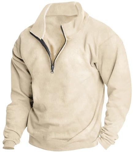 Felpa da uomo con cerniera a 1/4, leggera, a maniche lunghe, girocollo, senza cappuccio, abbigliamento sportivo, camicia di flanella, abbigliamento casual, autunno e inverno, felpe, giacca, Beige, XXL