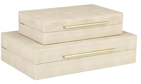 HofferRuffer Dekorative Boxen aus Kunstleder, 2er-Set, große stapelbare Aufbewahrungsbox für Zubehör und Schmuck, Organizer mit Scharnierdeckel, stapelbare Aufbewahrungsbox für Zuhause oder Büro
