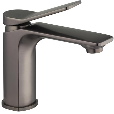 EUROSANIT mitigeur de lavabo gris métal LIMA hauteur sous bec 101 mm - Robinet salle de bains au design original, manette orientée, en laiton durable/compatible eau potable, Installation Facile