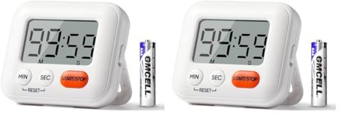 Blendura Digital, Cronometro Interruptor Encendido, Reloj Temporizador para Estudiar Trabajar Cocina, Viene con 1 Batería AAA, Plastic, White (Paquete de 2)