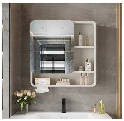 JHIAADEY spiegelschrank mit Beleuchtung,Badezimmer spiegelschrank,Hängeschrank badspiegel,badschrank mit Spiegel, spiegelschränke fürs Bad, Bad spiegelschrank mit Beleuchtung(Pearl White,70cm/27.5in)