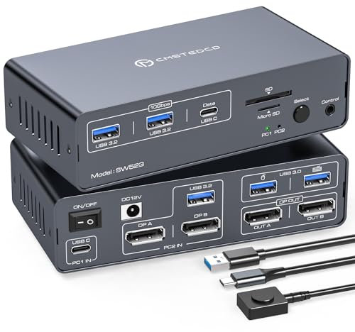 KVM Docking Station 4K120Hz USB C KVM Switch 2 Monitors 2 Computers Displayport Dual Monitor KVM-Switches for Laptop and Desktop Share 13-in-1 Dock