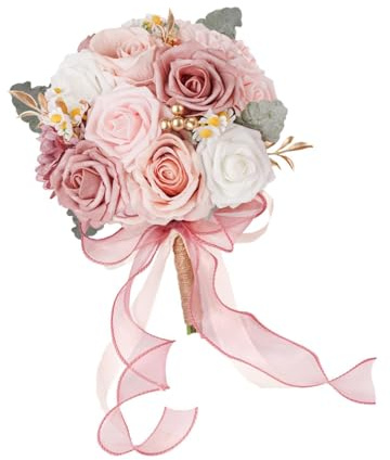 Oshhni Hochzeitsstrauß für die Braut, Brautjungfern, die Blumen halten, Brautstrauß, lebensechte künstliche Blumen für, Rosa Weiß