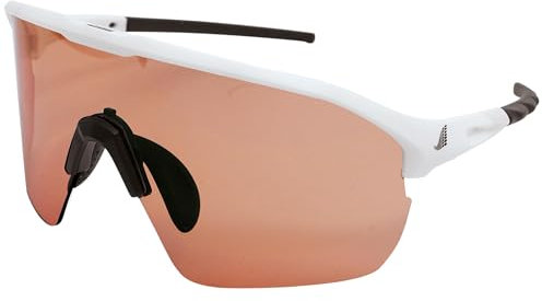 BIGWAVE 906 Sportbrille Schnelle Brille Fahrradbrille Sonnenbrille für Damen und Herren UV400 mit orangenen Gläsern im Shield-Design. Anti-Beschlags-Beschichtung (weiss/orangene Gläser)
