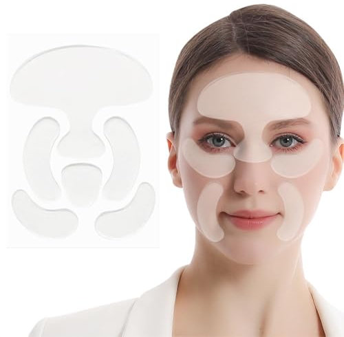 QOMJUFA 6 Pièces Patch Visage,Patchs soin du visage, Patchs Réutilisables, Design Doux et Respectueux de la Peau et Lavable,pour Front,Yeux, Joues,Bouche et Poitrine