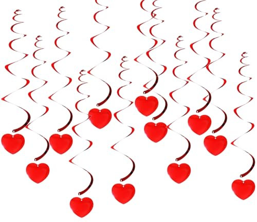 12 Pcs Red Hanging Hearts Decorations,Heart Decorations Hanging,Heart Decorations,Suitable For Birthday,Anniversary,Wedding,Engagement Party,Single Party,Bridal Shower