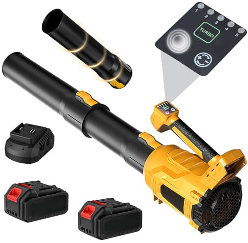 Umisu Soffiatore a foglie, 21 V, senza fili, con 2 battrie, 3000 mAh, caricatore, soffiatore a foglie a 5 velocità, soffiatore senza fili per giardino, rimozione foglie, neve, polvere, manutenzione
