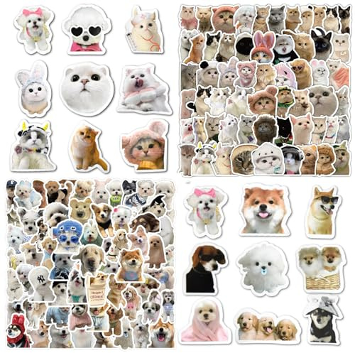 PXBSNB 220 Stück Lustiges Hund Katzen Sticker Set, Wasserfeste Vinyl Hund Katzensticker, Cute Stickers Kinder und Erwachsene, Aufkleber Aesthetic für Laptop Skateboard Telefon Scrapbook Gitarre Koffer