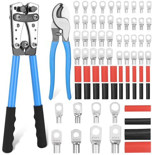 Crimpzange Kabelschuhe 16mm2 Kabelschuh Zange 10–1/0 Kabelschuhe 16 Mm2 Crimpzange 6/10/16/25/35/50 Mm² Mit 100 Stück Kupferringklemmen Und 100 Stück Schrumpfschläuche