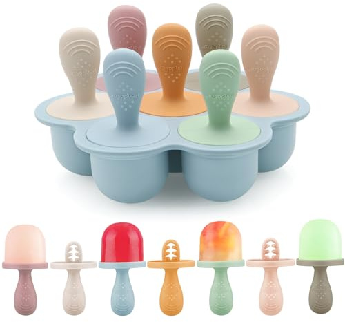 PandaEar Moldes de Silicona para Polos para Niños Pequeños - Mini Moldes de Congelador para Leche Materna y Jugos con Palitos - Máquina de Helados de 7 Cavidades, Libre de BPA y Fácil de Limpiar