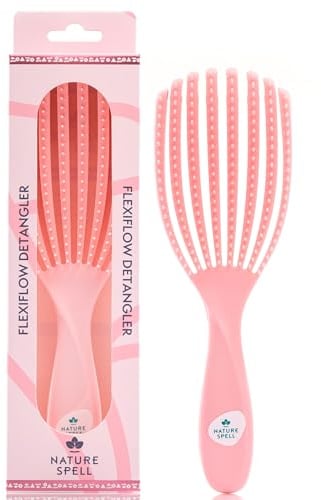 Nature Spell FlexiFlow Detangling Hair Brush, for All Hair Types, Pink | Flexible Strands for Gentle Brushing, Eliminates Knots & Reduces Breakage
