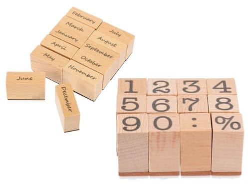 Didiseaon Stempel Zahlen und Monate: 2 Sätze Stempel Weihnachten Holzstempel DIY Stempelset zum Selbersetzen für Scrapbooks Karten Geschenkverpackungen für Kreatives Journaling
