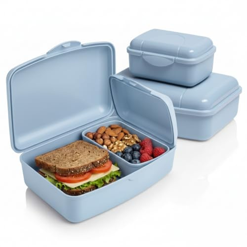 Hausfelder Brotdose Set Erwachsene, 18x14x6,5cm, Blau | 18x14x6,5cm, für Büro, Schule & unterwegs, BPA-frei, spülmaschinenfest, stapelbar, Brotdose, Erwachsene, Lunchbox