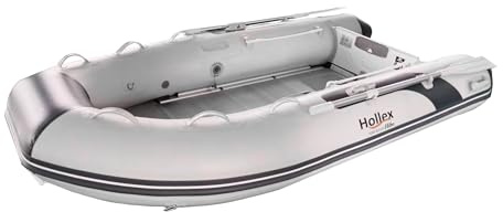 HIBO Hollex by Schlauchboot - Airdeck und Aluminium Boden - 0.9 mm 1150 Denier PVC - Polyester Spiegel - Aufblasbarer Kiel - Hellgrau - Komplett Ausgestattet