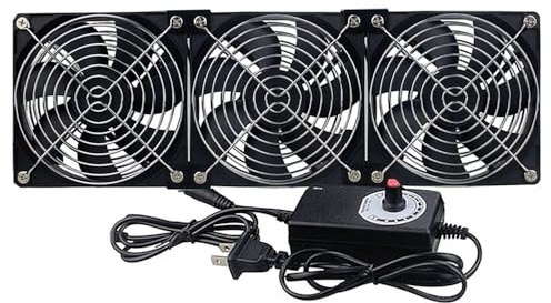 Lot di 3 ventole PC da 120 mm 12 V con presa di alimentazione e regolatore di velocità continuo da 12 V potente per computer, laptop, server, PC da gioco, AV, router, router, TV Box