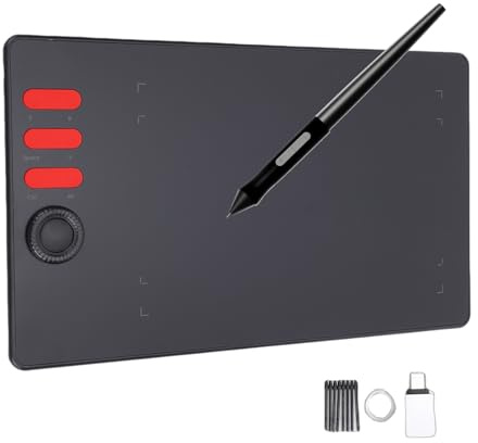 Fockety Grafik Zeichentablett, 4,49 X 6,81 Zoll, 16384 Druckstufen, 6 Tastenkombinationen und Stift, OTG Adapter, Grafiktablett mit Skizzenbuch Illustrator Zum Schreiben, Lehren, Kunst (F5)
