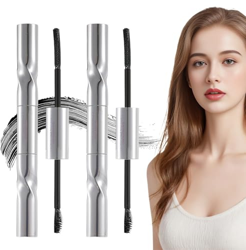 2 Stück Mascara Mit Metallbürste,Doppelseitig Wimperntusche Metallbürste,Wasserfest Metal Mascara,3d-Wimpern,Verlängernd Und Pflegend,Schnell Trocknend,Wischfest,Schwarz