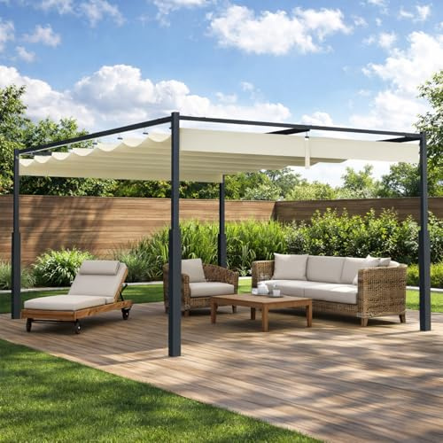Peviasot 3x3m Pergola mit Magnetischem Pad, Gartenpavillon Metall Freistehender, Terrassendachung mit Verstellbares Dach, UV Schutz 30+, Stabil für Terrasse und Garten, Beige