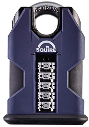 Henry Squire Stronghold 5 Wheel Closed Shackle Combi Hardened Steel Padlock with Weather Cover