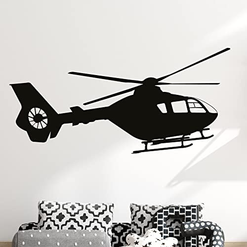 GRAZDesign Wandtattoo Hubschrauber Kinderzimmer | Wandsticker Jugendzimmer, Wohnzimmer | Wandaufkleber für Kinder, Jungs, Flugzeug, Kinder Zimmer Deko, 119x57cm, 070 schwarz