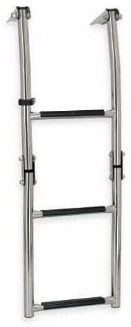 wellenshop Badeleiter Boot Klappbar Edelstahl 3 Kunststoff-Stufen Schwarz Bootsleiter Klappleiter 3 Sprossen 22 mm Edelstahlrohr