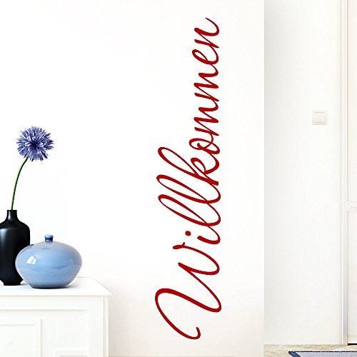 Grandora Wandtattoo Wort Willkommen I rot 26 x 120 cm I deutsch Flur Diele Eingang selbstklebend Aufkleber Wandaufkleber Wandsticker W1099