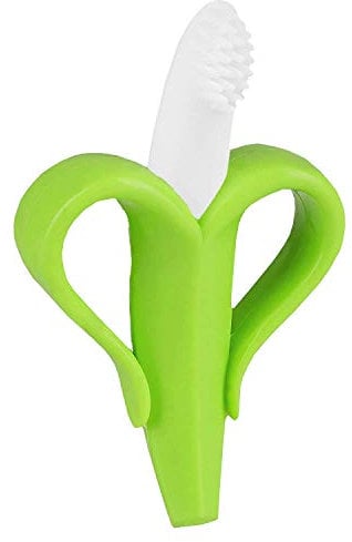 Bananen Zahnbürste und Beißring für Babys - Geeignet für Zahnungshilfe und Zahnpflege - Spielzeug für Babys 2 in 1 Erfindung (grün)