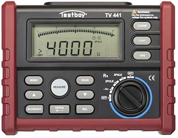 Testboy TV 441 digitales Erdwiderstandsmessgerät, Elektrikerwerkzeug (zur Überprüfung des Erdwiderstandes, Auto-Power-Off, Messwertspeicher für 100 Messwerte, LCD mit Bargraphanzeige), Rot/Schwarz