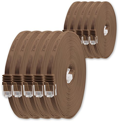 1m - braun - 10 Stück - Cat.6 Flaches Netzwerkkabel Cat6 Flachkabel Ultra Flach Cat.6 Patchkabel 1000 Mbit/s Gigabit LAN (RJ45) Flach Slim Micro