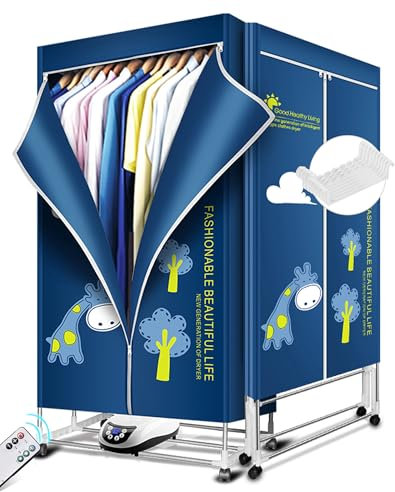 Heated Clothes Airer, 1500W-1.7 Meters Electric Clothes Dryer (Anion) with Remote Control, 2-Tier Foldable Clothes Airer with 12 Hangers, Heated Clothes Airer with Cover for Indoor, Apartment