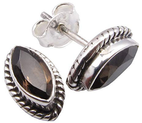 SilverStarJewel Natürlich Schnitt Rauchquarz Ohrringe 1 cm Sterling Silber Verlobungsgeschenk