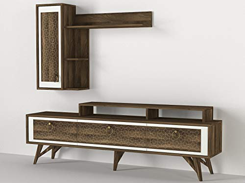 Alphamoebel 4807 Rosso Wohnwand modern TV Lowboard Anbauwand Mediawand, Walnuss Weiß, Holz, großes Hängeregal, Designerstück, für Wohnzimmer, viel Stauraum, Ablageflächen, 180 x 62,5 x 30 cm