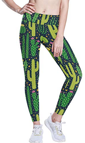 Linomo Yoga-Hose für Frauen mit Hoher Taille, Tropisch Kaktus Kakteen Trainieren Laufen Hose Yoga Leggings für Frauen