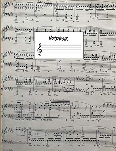Notenheft: Vintage Notenbuch Klavier I Musik Schreibheft I Blanko Notenblock I Notenblätter leer mit 12 Notensysteme pro Seite in ein schönes Musikheft mit Notenlinien A4 auf 66 Seiten