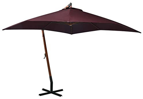 vidaXL Bordeaux Red Hanging Parasol - UV-Resistant Outdoor Cantilever Umbrella with Solid Fir Wood & Bamboo Construction; 3.5x2.9 m; Easy Assembly