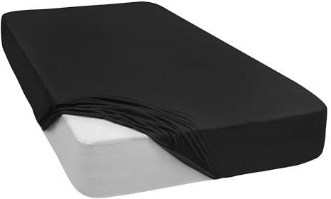 Mixibaby Spannbettlaken Jersey Spannbetttuch 100% Baumwolle Bettlaken Spannbettuch Laken 28 Farben, Größe:200 x 200 cm, Farbe:Schwarz