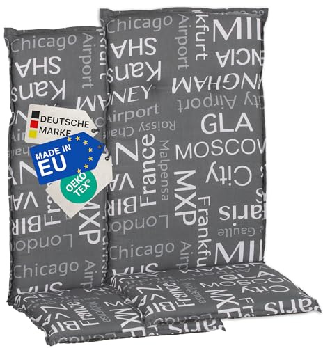 NYVI Gartenstuhl Auflagen Hochlehner 2er Set Barcelona - UV-Beständig, Atmungsaktiv, Strapazierfähig - Hochlehnerauflagen Sitzkissen Outdoor - Sitzauflagen für Gartenstühle 118x50cm Städtenamen