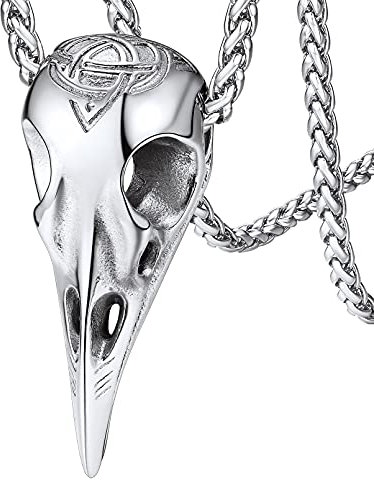 FaithHeart Silber Raven Skull Anhänger Vintag Retro Vogelschädel Anhänger mit Keltischer Knot Viking Raven Amulett mit Geschenkebox für Damen Herren