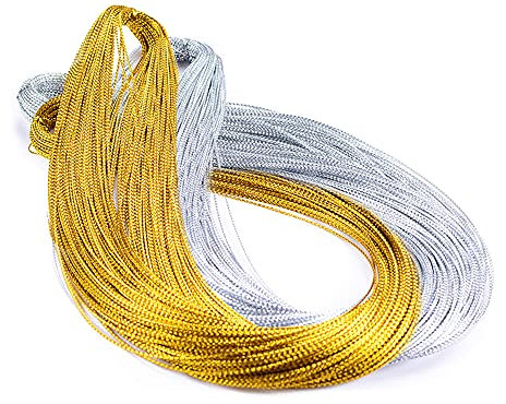 CYIOU 2 Piezas Hilo de Poliéster Dorado Y Plateado Hilo de Bordar Dorado Bobina de Metal Dorado Apto para Manualidades Fabricación de Joyas O Decoración de Arboles de Navidad