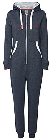OXMO OXBenna Damen Overall Jogginganzug OneSize mit Kapuze Kordel Kängurutasche Baumwollmischung Regular fit, Größe:XS, Farbe:INS BL Mel (7989915)