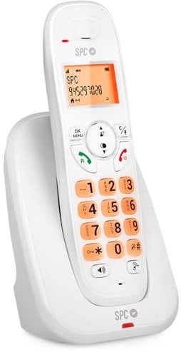 SPC Kairo - Schnurloses Festnetztelefon, beleuchtete Tasten und Leuchtanzeige, Anruferkennung, hohe Lautstärke, Gap-Kompatibilität, Echo-Modus, Anrufsperre, Freisprecheinrichtung, Telefonbuch - Weiß