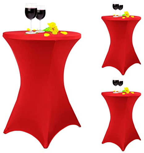Pesonlook 3er-Set Stretch Stehtisch Husse für Bistrotisch Ø 80-85 cm Elegante,Verstärkung im Fußbereich,40°C Maschinenwäsche ,Stretch-Husse Rot Hussen für Stehtische und Bistrotische(80×110cm,Rot