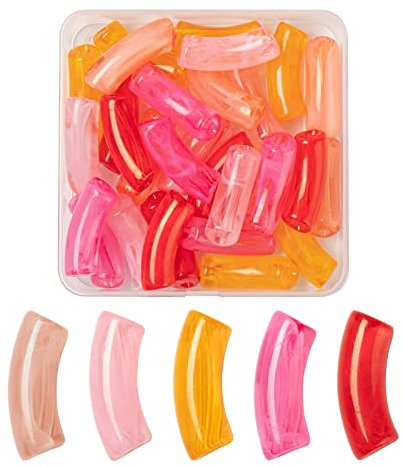 PandaHall 30 Stück künstliche Edelsteine und Acryl, gebogene Röhrenperlen, 5 Farben, lange gebogene Röhren, Nudeln, Verbindungsperlen für DIY-Armbänder, Schmuckherstellung