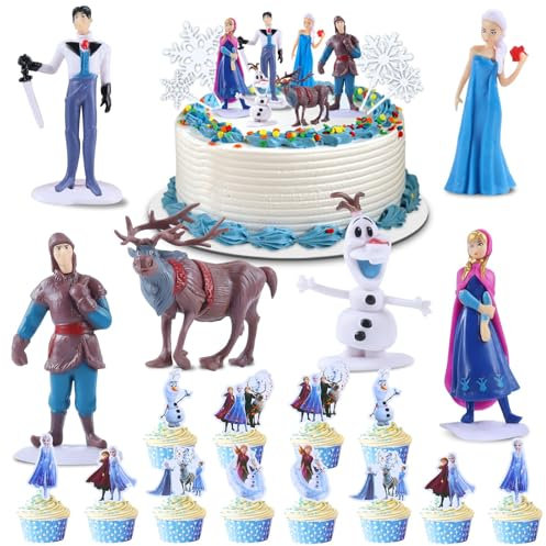 Frozen Cake Decoration, 18 Pieces Ice Princess Figures Set, Elsa Frozen Cake Topper, Frozen Figures Set, Ice Princess Mini Figures Set, Elsa Cake Decoration, Party Cake Decoration Supplies