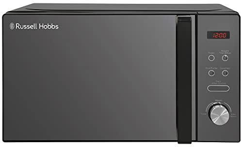 Russell Hobbs RHM2076B Digital Solo Microondas con 5 Niveles de Potencia, 800 W, 20 Litros, Descongelación Automática, 8 Menús de Cocción Automática, Reloj y Temporizador, Limpieza Fácil, Negro