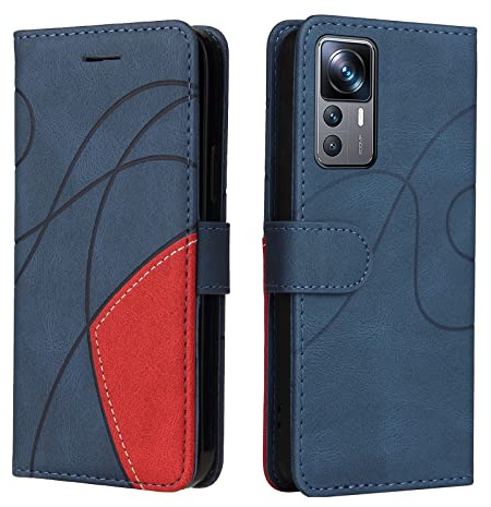 Fatcatparadise Kompatibel mit Xiaomi 12T/12T Pro Hülle, Leder PU Brieftasche Handyhülle Flip Case Silikon Bumper Schutzhülle Klapphülle.Lederhülle mit Kartenfächern und Standfunktion (Blau)