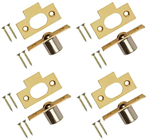 TERF® 16mm Polished Brass Bales Tubular Ball Cupboard Cabinet Door Roller Catch Latch 16mm Door Closer Ideal Internal Door Catch for Cupboards Cabinets Wardrobes Doors With Fixing - Pack of 4