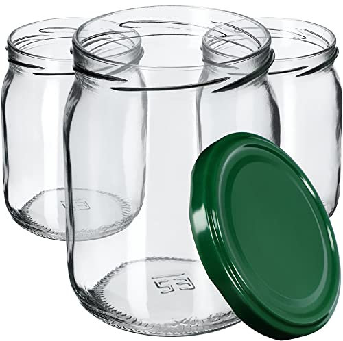 KADAX 48st Einmachgläser 540ml mit Schraubdeckel fi82 mm für Einlegen, Einmachen, Konservieren und Mahlzeitenvorbereitung - Luftdichte Twist-off Gläser (Grün, 48 St.)