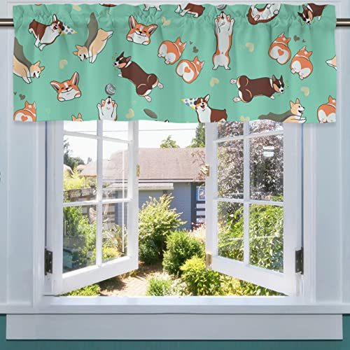 MYSLC Bistrogardine Scheibengardinen Küche Fenster Lustige Cartoon Corgi Liebe Hunde Fensterbehandlung Vorhänge Schiebevorhänge Kurze Vorhänge Fenstervolant Volant für Badezimmer 137x45cm,1 Stück