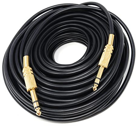 DRUT 20m 6.35mm Male to 6.35mm Male Stereo Audio Cable, 1/4 TRS Connectors For Professional Music Instruments & Home Audio 65ft Black Gold Connectors
